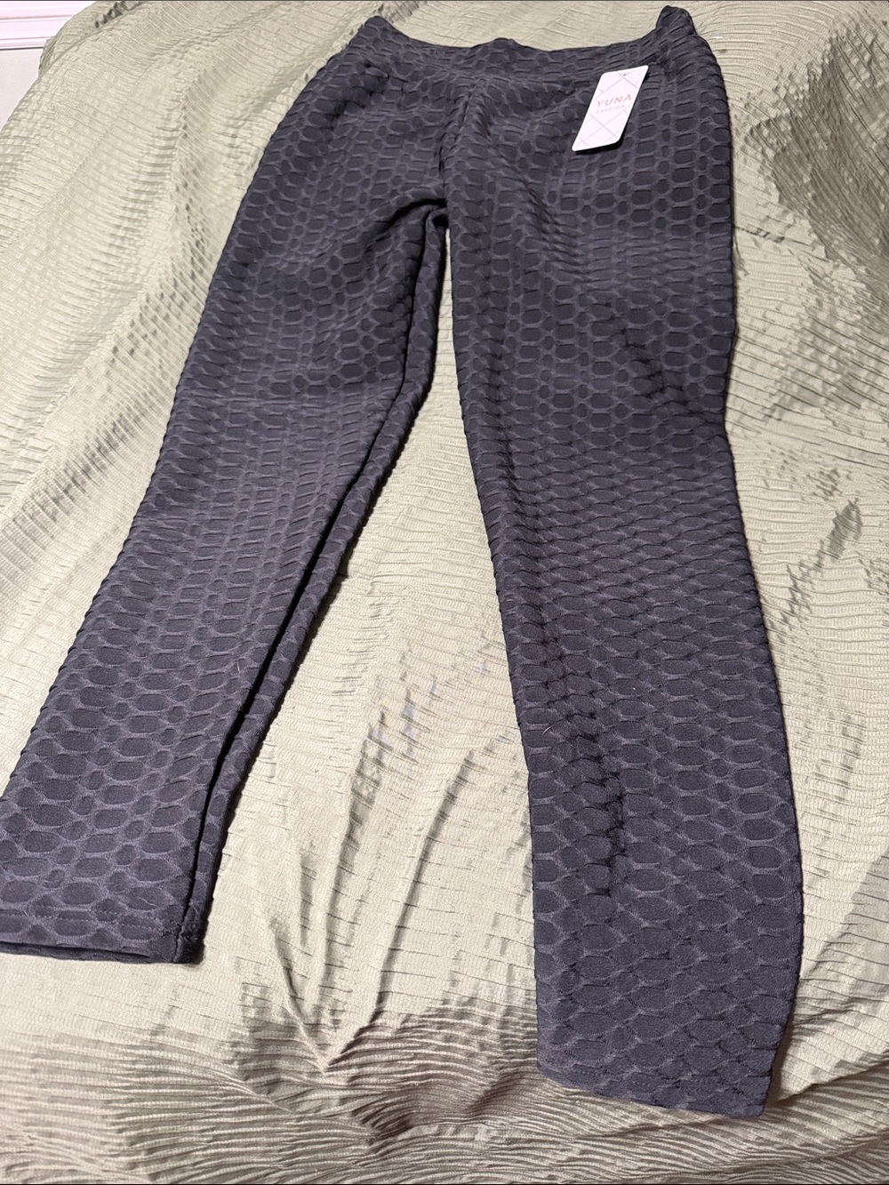 NWT YUNA Fashion Honeycomb Fleece Lined Leggings Black L/XL